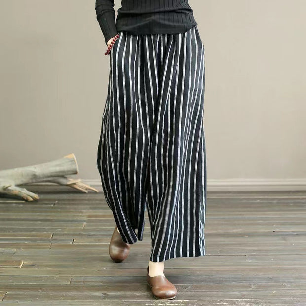 Women's Summer Loose Striped Cotton Linen Pants