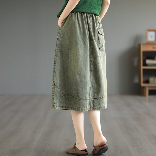 Summer Cotton Embroidered Denim Skirt