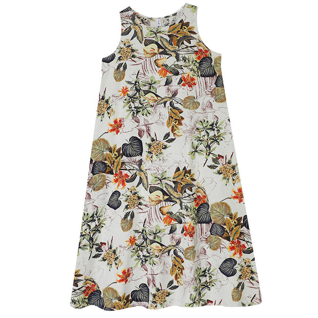 Summer Sleeveless Round Neck Cotton Linen Dress