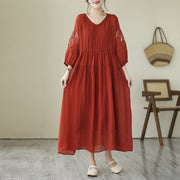 Summer Hollow Embroidered Ramie Dress
