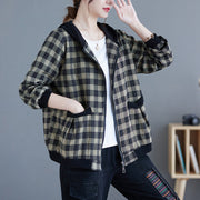 Winter Plus Size Hooded Plaid Zip-Up Jacket