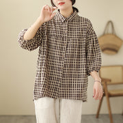Women's Summer Retro Plaid Linen Shirt