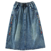 Spring Vintage Embroidered Elastic Waist Skirt
