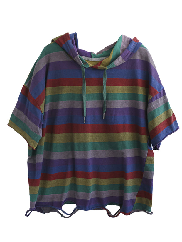 Women's Summer Striped Hooded T-shirt