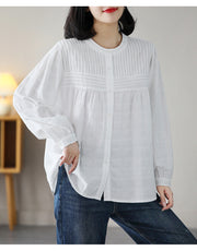 Spring 100% Cotton Solid Pleated Shirt