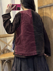 Women Vintage Autumn Colorblock Corduroy Vest
