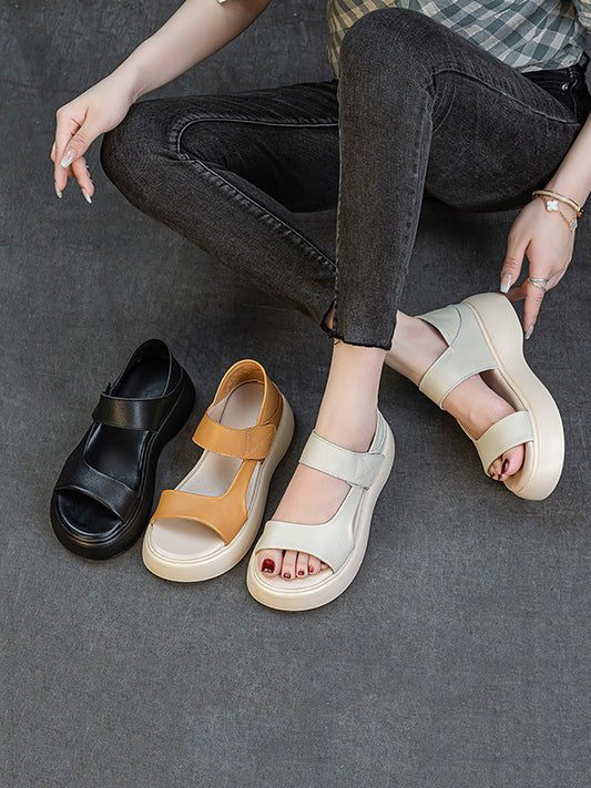 Women Summer Casual Genuine Leather Platform Sandals