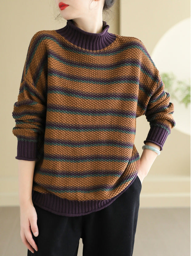 Women's Winter Retro Striped Knitted Top