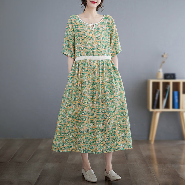 Summer Tencel Ramie Round Neck Dress