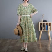 Summer Tencel Ramie Round Neck Dress