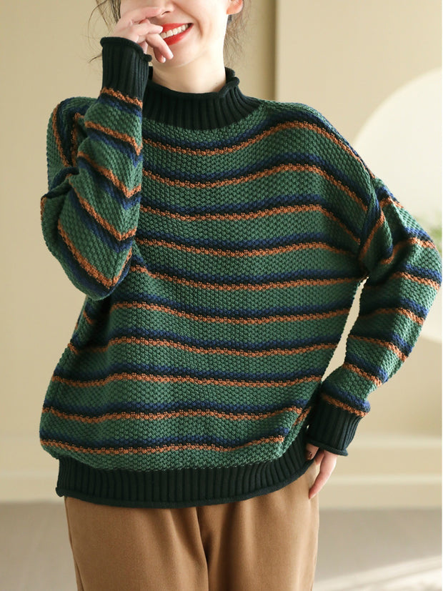 Women's Winter Retro Striped Knitted Top