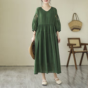 Summer Hollow Embroidered Ramie Dress