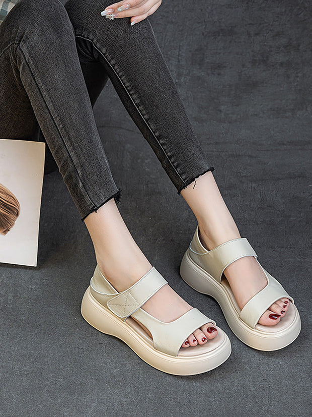 Women Summer Casual Genuine Leather Platform Sandals