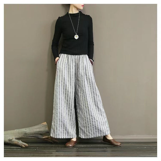 Women's Summer Loose Striped Cotton Linen Pants