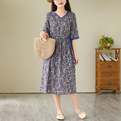 Summer French Print Lace Flower Dress