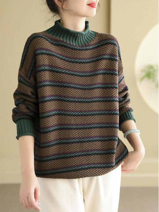 Women's Winter Retro Striped Knitted Top