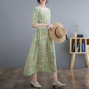 Summer Tencel Ramie Round Neck Dress