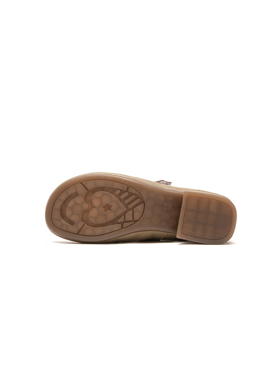 Women Casual Genuine Leather Hollow Out Mid Heel Sandals