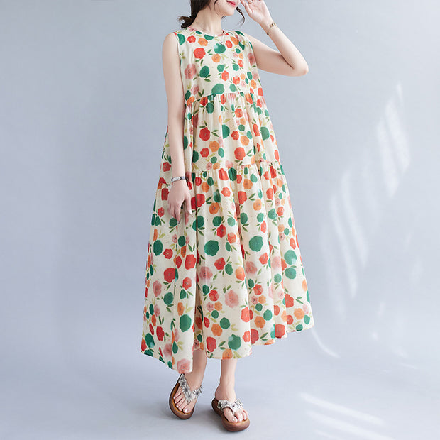 Summer Cotton Linen Printed Sleeveless Dress