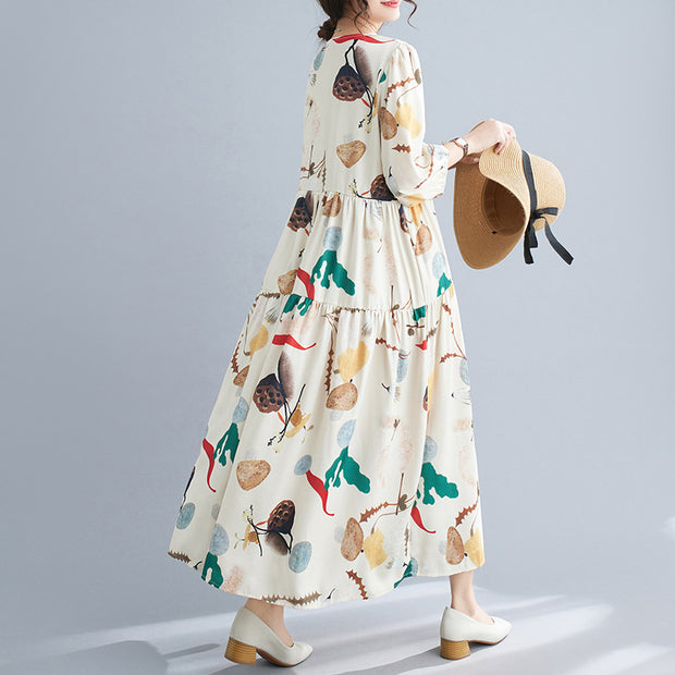 Summer Plus Size Chiffon V Neck Print Dress