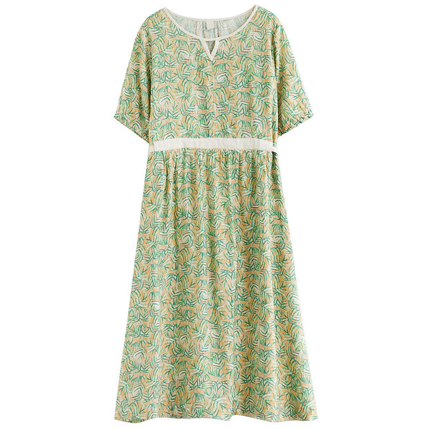 Summer Tencel Ramie Round Neck Dress