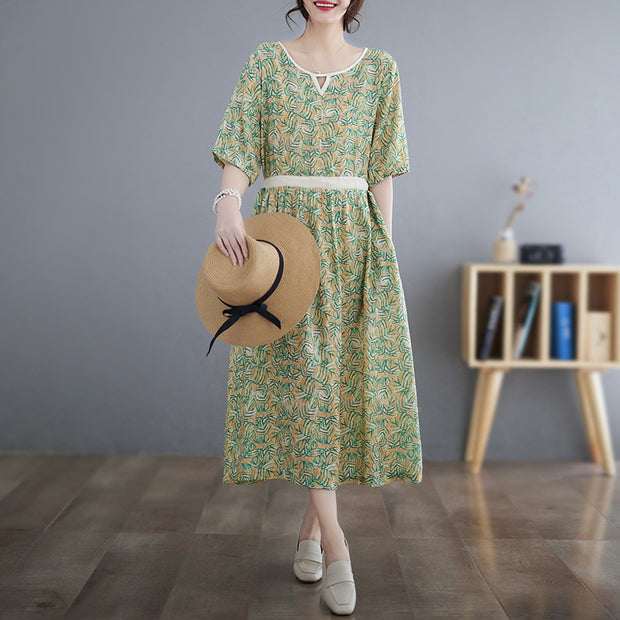 Summer Tencel Ramie Round Neck Dress