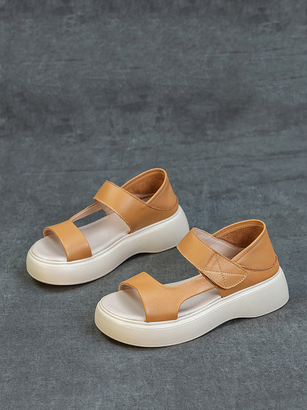 Women Summer Casual Genuine Leather Platform Sandals