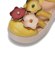 Women Summer Genuine Leather Flower Platform Sandals