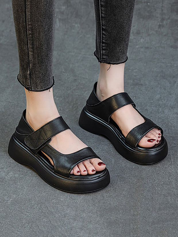 Women Summer Casual Genuine Leather Platform Sandals