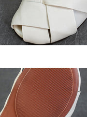 Women Summer Soft Leather Low Heel Weave Slippers