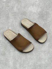 Women Vintage Summer Pure Color Leather Slippers