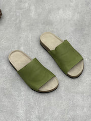 Women Vintage Summer Pure Color Leather Slippers