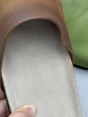 Women Vintage Summer Pure Color Leather Slippers