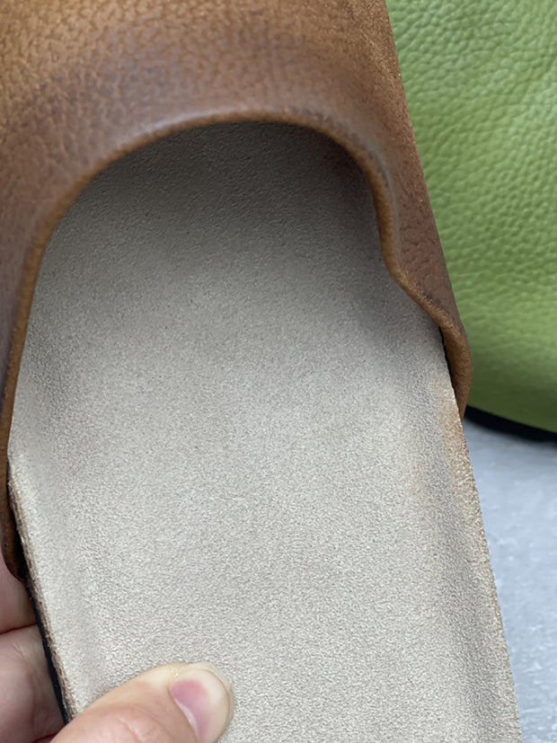 Women Vintage Summer Pure Color Leather Slippers