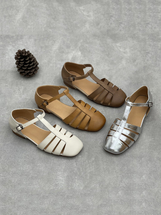 Women Summer Casual Genuine Leather Low Heel Shoes