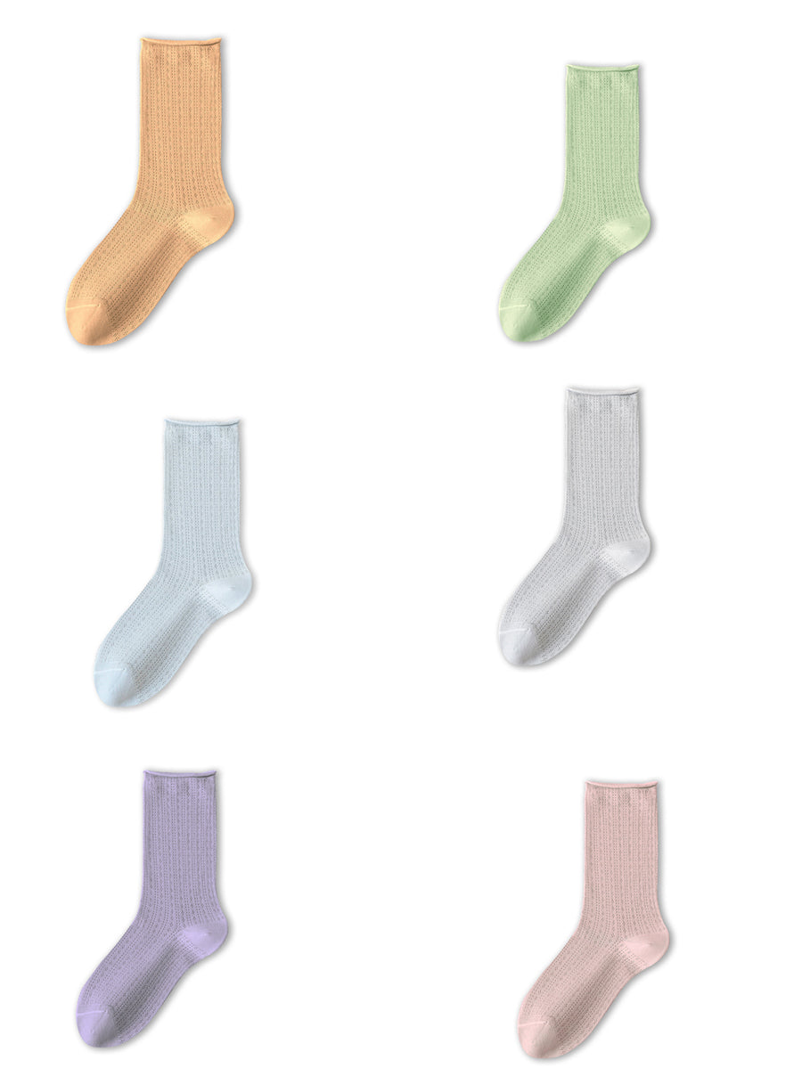 6 Pairs Women Summer Casual Pure Color Socks