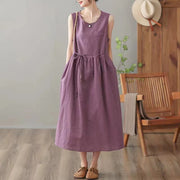 Summer Linen Solid Color Sleeveless Dress