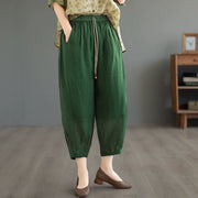 Women's Summer Solid Color Ramie Cropped Pants