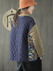 Plus Size Winter Spliced Corduroy Padded Coat