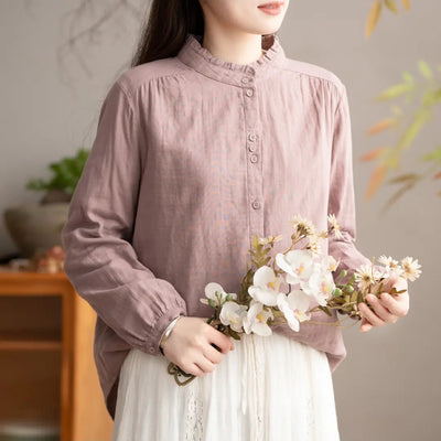 Women's Spring Pure Cotton Fungus Collar Shirt