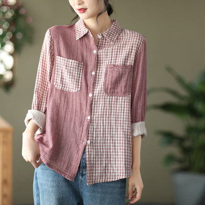 Women's Spring Vintage Double Cotton Yarn Shirt Plaid Shirt