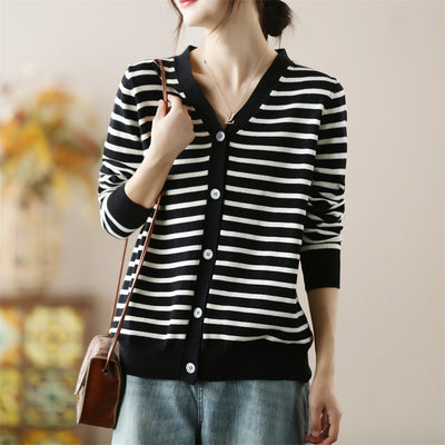 Autumn V-neck Knitted Striped Top