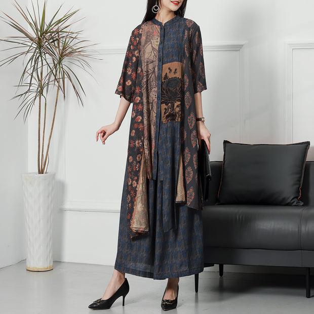 Women Vintage Plant Irregular Spliced Suit