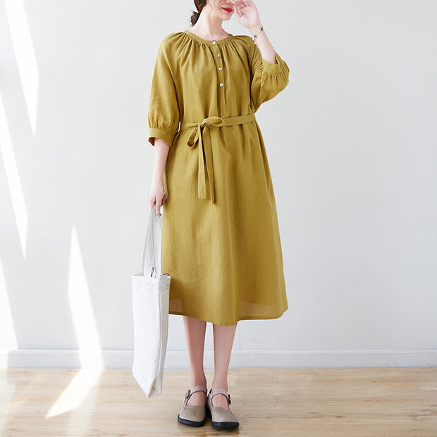 Women's Lazy French Style Cotton Linen Dress