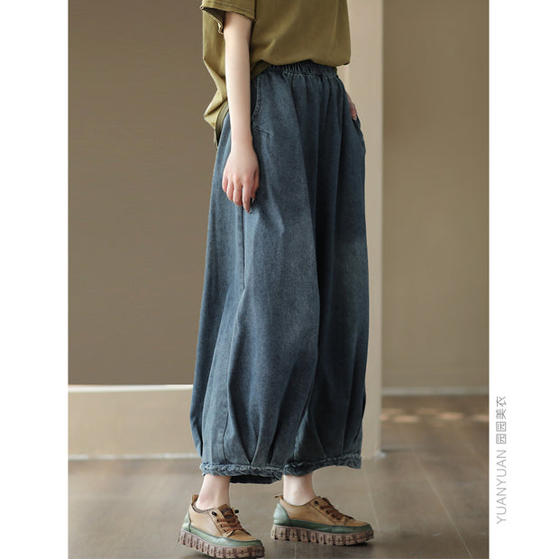 Women's Summer Cotton Wide Leg Cropped Jeans