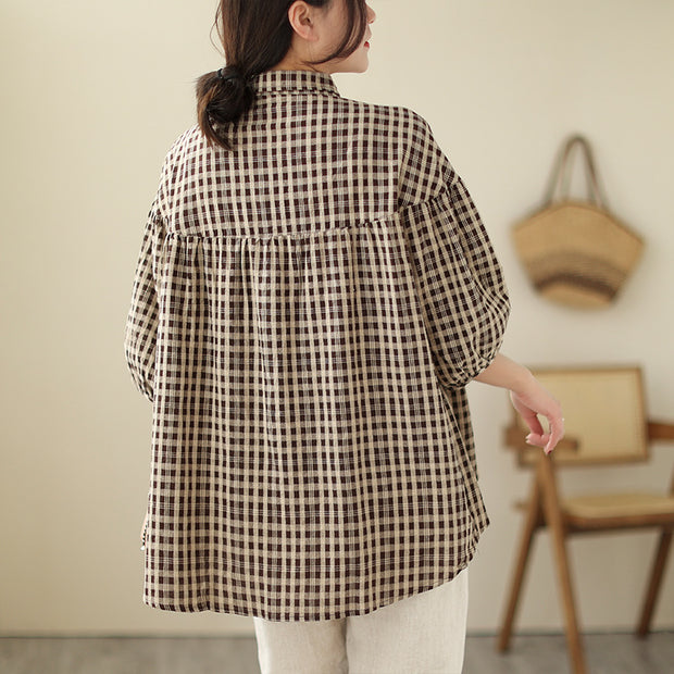 Women's Summer Retro Plaid Linen Shirt