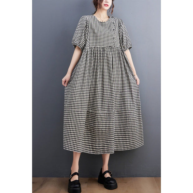 Summer Plus Size Round Neck Plaid Dress