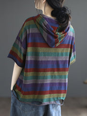 Women's Summer Striped Hooded T-shirt