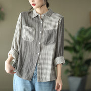 Women's Spring Vintage Double Cotton Yarn Shirt Plaid Shirt