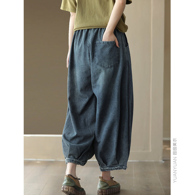 Women's Summer Cotton Wide Leg Cropped Jeans